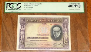 Spain 50 Pesetas Madrid Pick#88 1935 PCGS 40 PPQ XF Spanish Banknote Espana Note - Picture 1 of 4