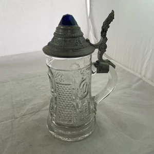 Tapa de peltre Stein de vidrio vintage con piedra de corte azul 9" H Alemania - Imagen 1 de 11