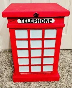 Red Telephone Phone Booth Stool Accent Table Decor Tik Tok Viral - Picture 1 of 9