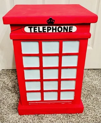 Red Telephone Phone Booth Stool Accent Table Decor Tik Tok Viral - Image 1 of 4