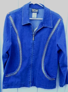 VINTAGE DAMEN BOB MACKIE BLAU DENIM REISSVERSCHLUSS SPITZE 2 TASCHEN JACKE GRÖSSE X-LARGE - Bild 1 von 8