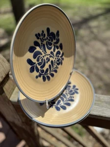Set of 3 Pfaltzgraff Folk Art 10” Dinner Plates VTG Stoneware, Brown & Blue - Picture 1 of 11