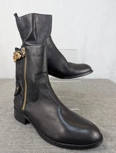 Salvatore Ferragamo Ladies Black Leather Ankle Boots Size UK 7 Gold Tone Clasp - Picture 1 of 13