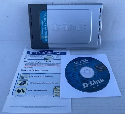 D-Link DP-300U Fast Ethernet Print Server + Installation Guide CD *NO Power Cord - Image 1 of 4