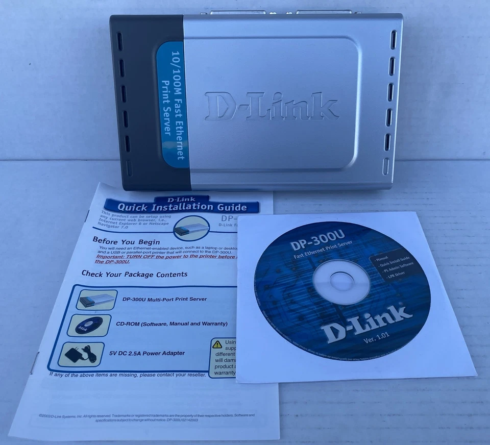 D-Link DP-300U Fast Ethernet Print Server + Installation Guide CD *NO Power Cord - Image 1 of 4