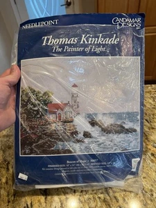 Vintage Needle Point Kit Thomas Kinkade Lighthouse Beacon Of Hope with the Ocean - Picture 1 of 9