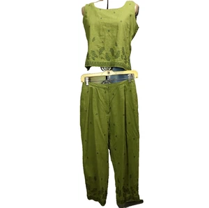VNTG Norton McNaughton Linen Blend 2 Pc Sleeveless Top & Capri Pants Green 8P 25 - Picture 1 of 24