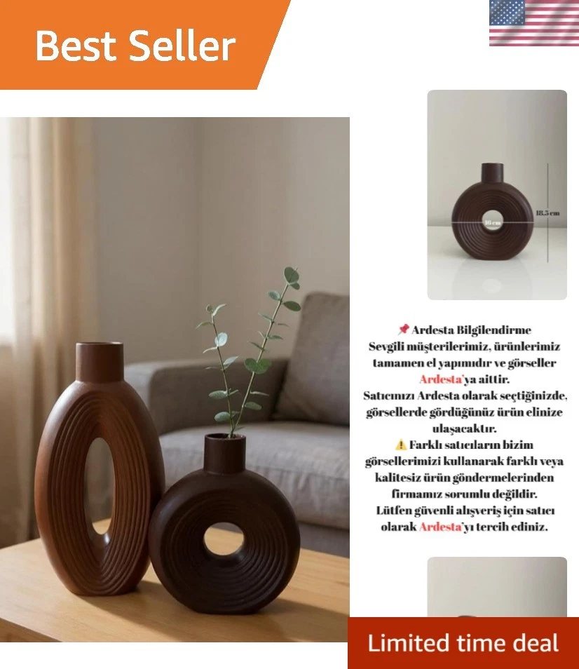 Jarrones de piedra en polvo duraderos hechos a mano - Juego de 2 piezas para espacios contemporáneos Foto 1 de 4