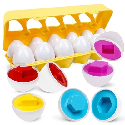 Montessori Geometric Eggs,12 pcs Set Color & Shape Egg Puzzle Toys Matching E... - Image 1 of 4