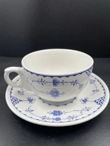 Antique Furnivals Denmark teacup & saucer blue & white made in England Vintage - Picture 1 of 6