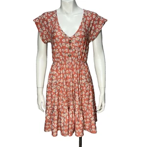 Derek Heart Women’s Size Medium Floral V Neck Button Detail Stretch Casual Dress - Picture 1 of 9
