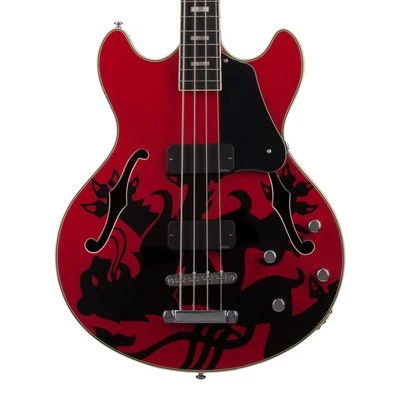 Bajo Corsair Schecter Simon Gallup Signature - Rojo con Gráfico León Negro Caja Abierta Foto 1 de 4