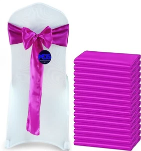 100 marcos de silla de satén violeta magenta silla de satén sedoso arco boda fiesta decoración - Imagen 1 de 7