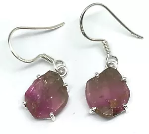 watermelon tourmaline drop earrings, solid Sterling Silver. Natural. New. Box. - Picture 1 of 11