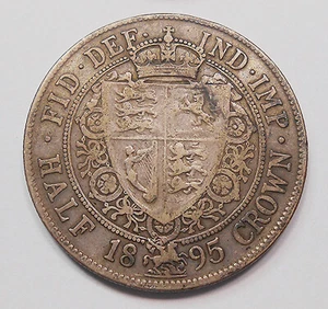 Great Britain 1895 SILVER 1/2 Crown F-VF NICE Mature Queen Victoria KEY UK Coin - Picture 1 of 2