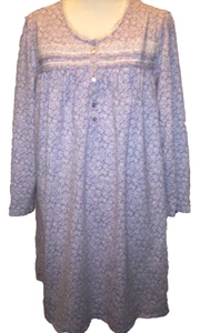 Eileen West Womens Nightgown XL Purple Floral Long Sleeve Cotton Knit - Picture 1 of 4