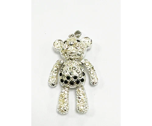 Ciondolo Teddy In Cristallo Mobile Placcato Argento - Immagine 1 di 1