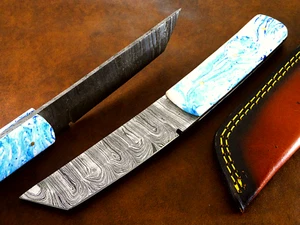 Elegant Handmade Damascus 9"Japanese Tanto Knife With Sharp Edge, Raisin Handle - Picture 1 of 16