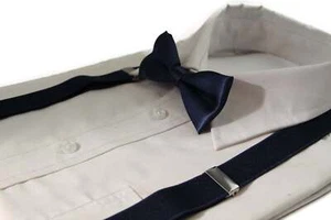 Boys Adjustable Navy 65cm Suspenders & Matching Bow Tie Set - Picture 1 of 1