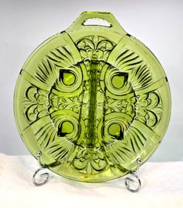 Vidrio Indiana vintage - Plato de relé dividido redondo verde - dos secciones - 8" - Imagen 1 de 6