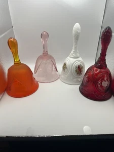 Fenton Glass Bells Red And White Hand Painted Signed Lot of 4 Vintage - Picture 1 of 11