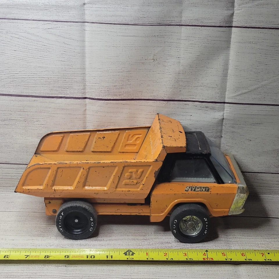 Vintage Nylint 400 12" Toy Dump Truck  Construction orange pressed steel - Image 1 of 4
