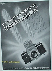 PUBLICITE SUPER EXAKTA APPAREIL PHOTO TROMPHE DE LA PHOTO DE 1937 FRENCH AD PUB - Picture 1 of 1
