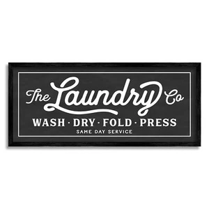 Stupell Industries Vintage Laundry Sign Cursive Typography Black Framed 10 x 24 - Picture 1 of 9