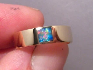 Anillo de ópalo australiano natural, oro amarillo liso de 14 k, talla 8 1/2 - Imagen 1 de 13