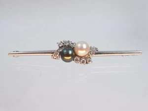 Schöne Akoya Zuchtperlen Diamant Brosche 750 WG 12 Diamanten ca 0,34 Carat 1970 - Bild 1 von 10