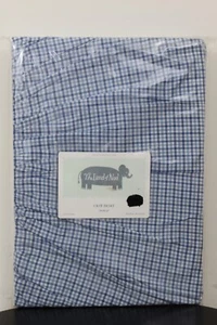 BLUE GINGHAM CRIB SKIRT Land of Nod 100% Cotton Baby Nursery Dust Ruffle NEW - Picture 1 of 2