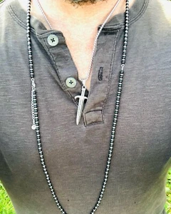 Collana Vichinga in Acciaio Viking SWORD Spada Con Swarovski Neri - Foto 1 di 4