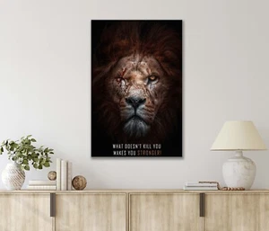 Motivation Poster Lion Scared Wall Art Canvas Unframed/Framed - Picture 1 of 5