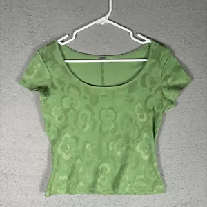 Crop top donna senza etichetta taglia s/m verde floreale jacquard AOP Y2K anni 90 Vibes - Foto 1 di 10