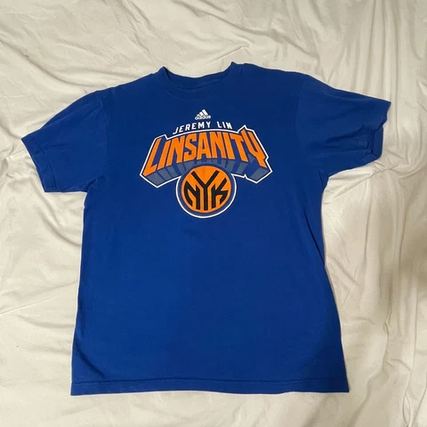 Jeremy Lin Linsanity New York Nicks NBA Basketball Adidas Mens Large Blue Tshirt Cover