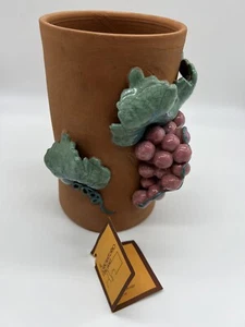 Terra Cotta Wine Cooler Bucket IL Laboratorio Italiano w Grapes & Leaves - Picture 1 of 12
