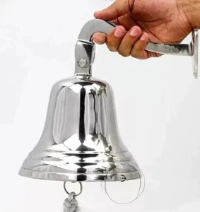 11" Brass Ship Bell – Chrome Wall Mount Nautical Marine Bell 8" Diameter Gift - Picture 1 of 5