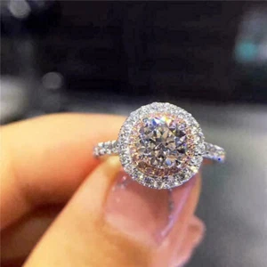 14k White Gold 2.70Ct Round Cut Diamond Halo Engagement Ring Simulated in Size 8 - Picture 1 of 6