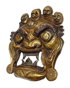 Maschera Tibet Nepal rame dorato divinità Mahakala Bhairava antica XVIII secolo XIX - Foto 1 di 9