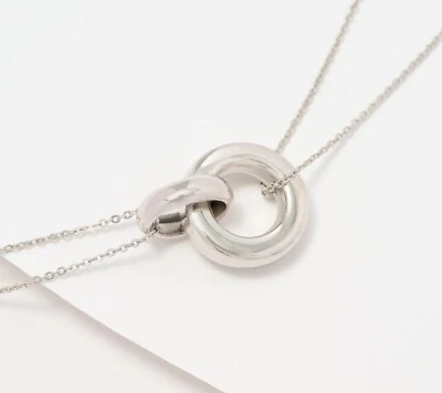 Collar cadena cable anillos dobles entrelazados de 18" real oro blanco de 14K QVC Foto 1 de 3