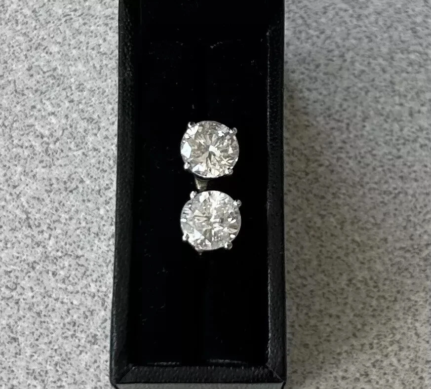 Aretes de diamantes de corte redondo de 1,58 quilates de oro blanco de 14 quilates naturales nuevos Foto 1 de 4