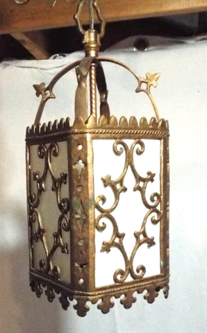 Antique Medieval Castle Thick Slag Glass Pendant Chandelier Brass Fixer Lamp Cover