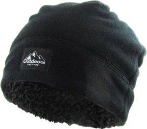KB ETHOS Fleece Fur Lined Sherpa Skull Cap Black Knit Winter Hat Beanie - Picture 1 of 5