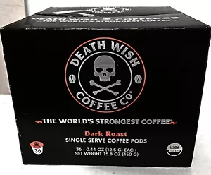 DEATH WISH-THE WORLDS STRONGEST COFFEE-DARK ROAST-SINGLE SERVE Coffee-36 PODS - Picture 1 of 1