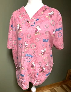 Disney Womens  Pink Scrub Top Featuring Grumpy - Picture 1 of 6