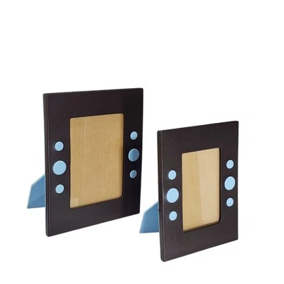 2 Sicura Italian Designs Picture Photo Frames Leather Brown Blue Circles 5x7 4x6 - Image 1 of 4