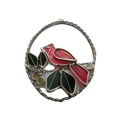 Stained  glass suncatcher Red Cardinal Window Wall hanging decor oval 9" - Image 1 of 4