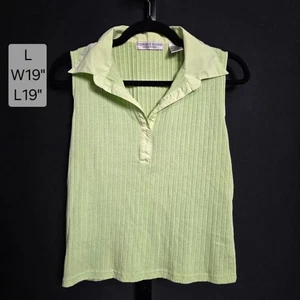 Polo Stephanie Rogers Top L Grande Sin Mangas Tejido Acanalado Verde Lima Contraste - Imagen 1 de 4