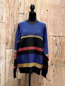 Nagnata Organic Cotton Rainbow Stripe Knit Sweater Oversized Fit Crew Neck Black - Picture 1 of 3