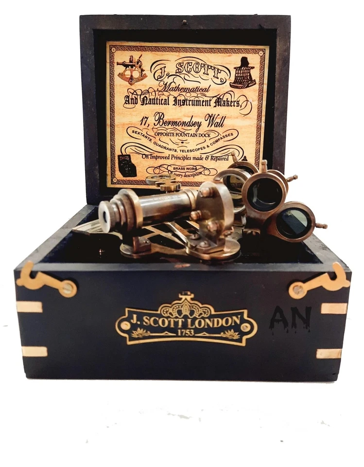 J.SCOTT Antiguo Sextante Náutico Latón Trabajo Marino Caja Vintage Regalo Navidad Foto 1 de 4